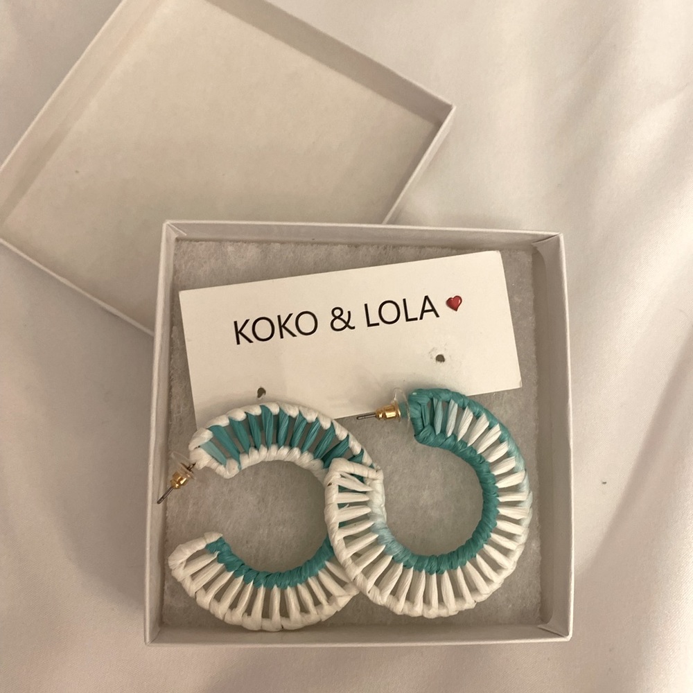 Koko & Lola Turquoise and White Hoop Earrings-NEW!